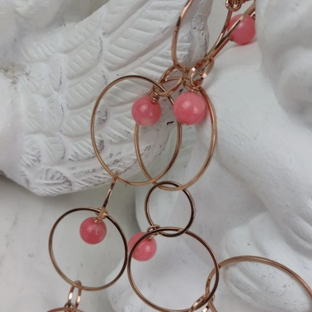 Dainty Gold Ring Chain Link Hoop & Coral Peachy Beads Necklace